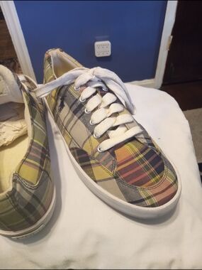 Polo by Ralph Lauren Men's Plaid Canvas Sneakers in Yellow, Green, Red 10.5D